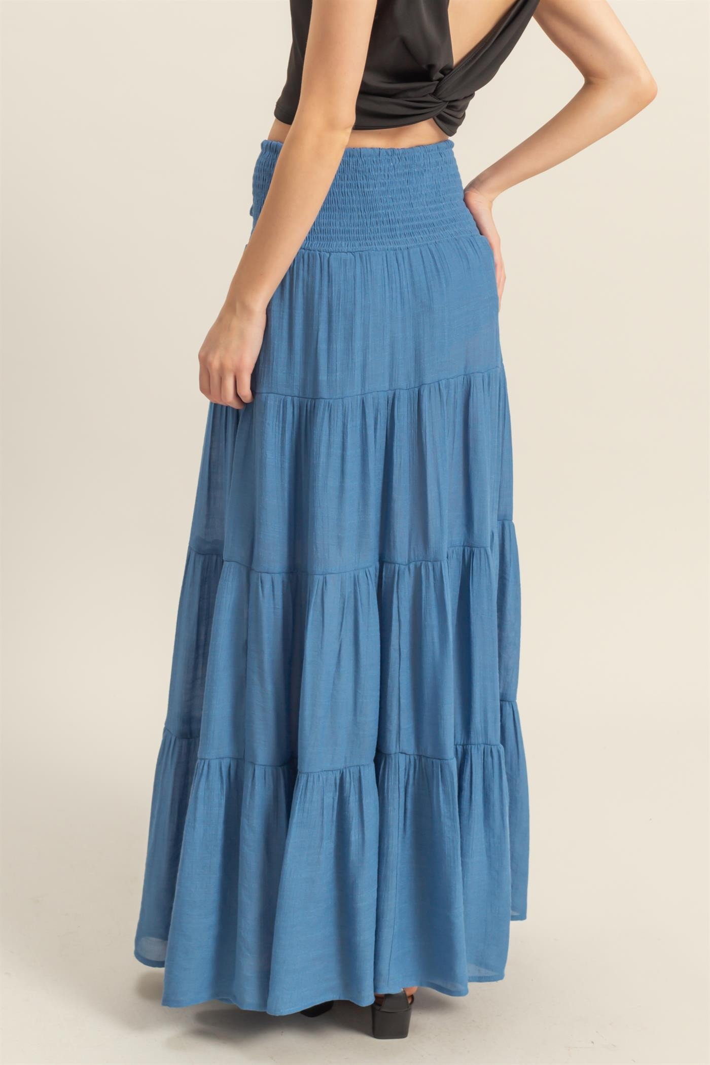 SKIRT - MAXI TIERED - DARK BLUE-hotRAGS.com