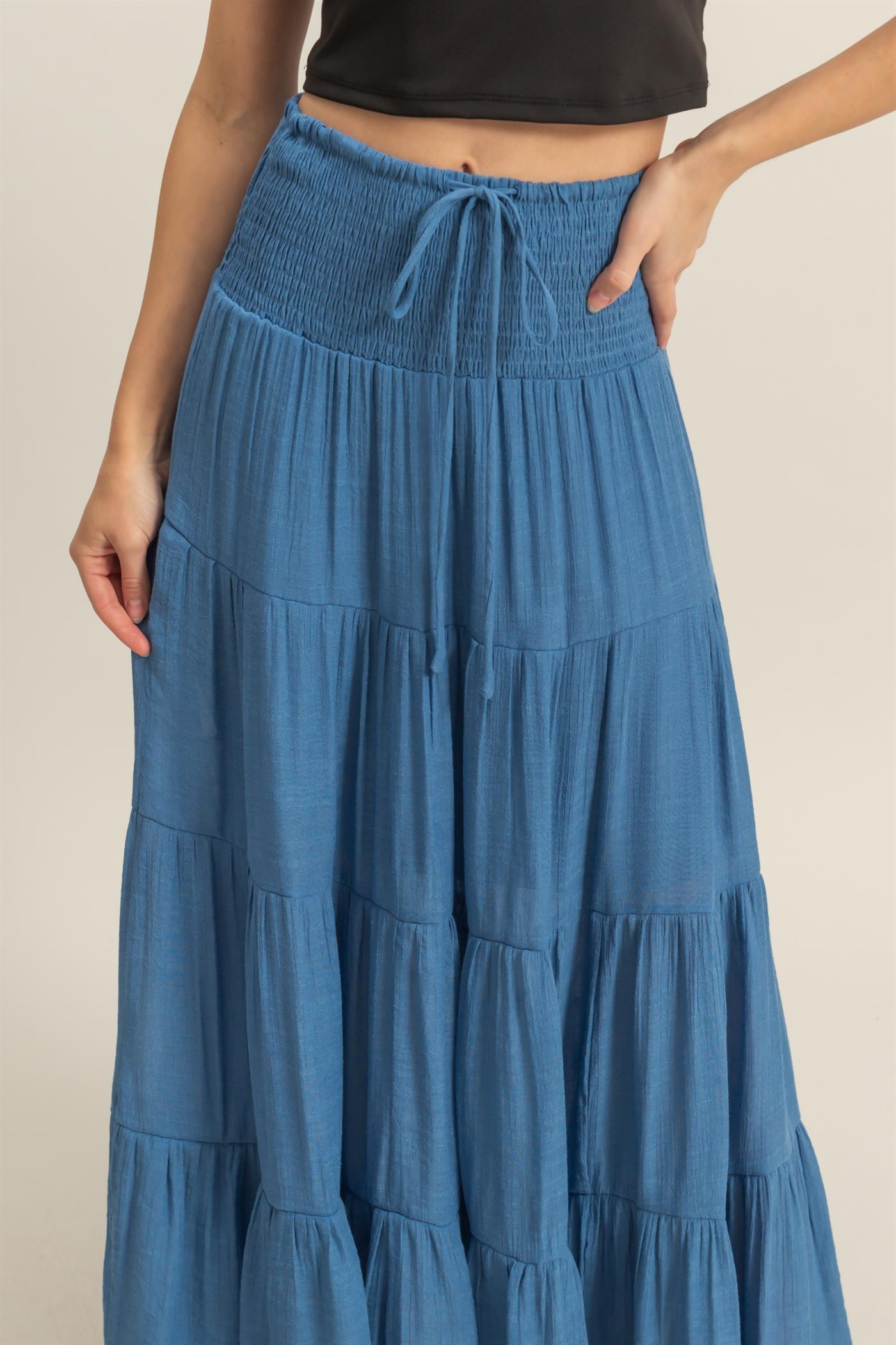 SKIRT - MAXI TIERED - DARK BLUE-hotRAGS.com