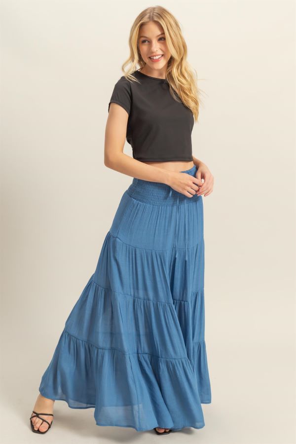 SKIRT - MAXI TIERED - DARK BLUE-hotRAGS.com