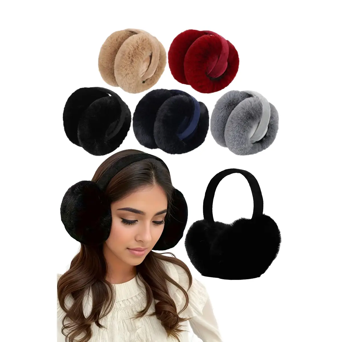 Earmuffs - Faux Fur Foldable - Khaki-hotRAGS.com