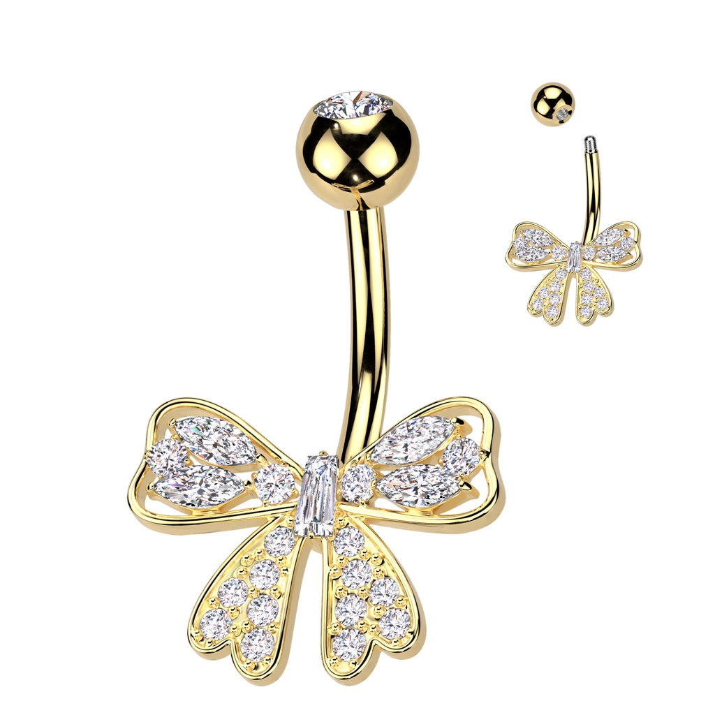 Belly Ring - Cubic Zirconia - Bow Steel - Gold-hotRAGS.com