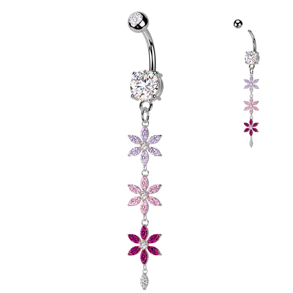 Belly Ring - Multi Flower - Silver-hotRAGS.com