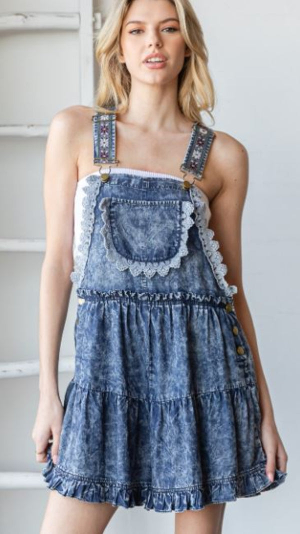 Overalls Shorts - Embroidered - Denim - hotRAGS.com