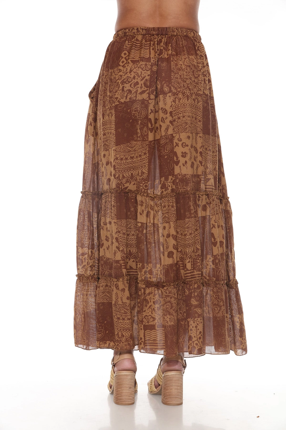 Maxi Skirt - Boho Patchwork - Brown-hotRAGS.com