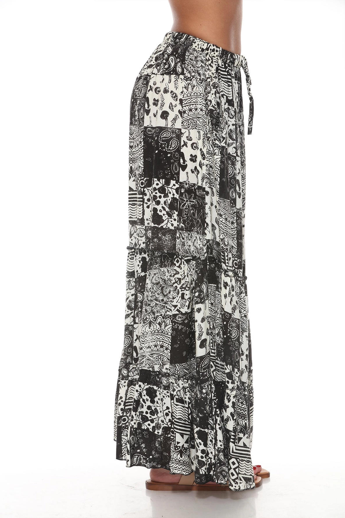 Maxi Skirt - Boho Patchwork - Black And White-hotRAGS.com