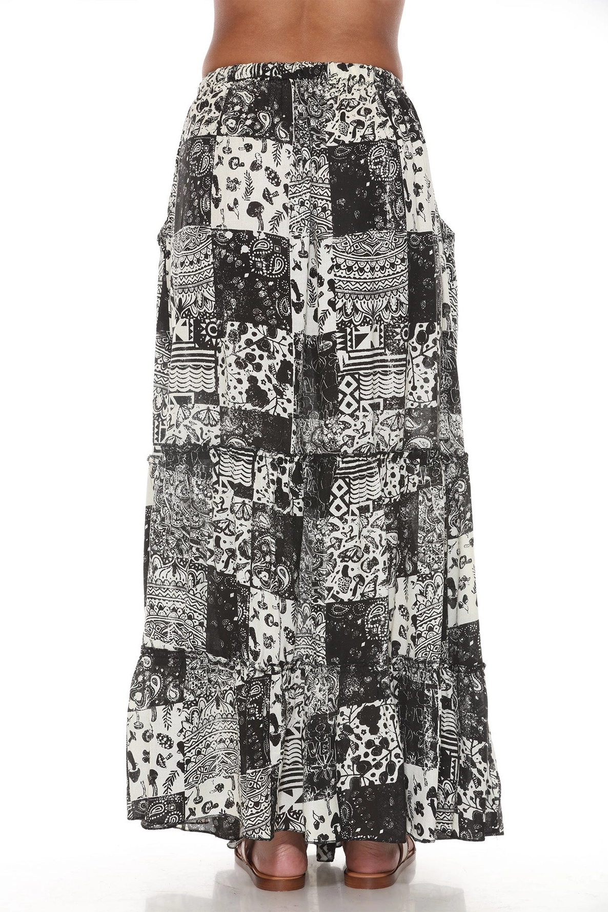 Maxi Skirt - Boho Patchwork - Black And White-hotRAGS.com