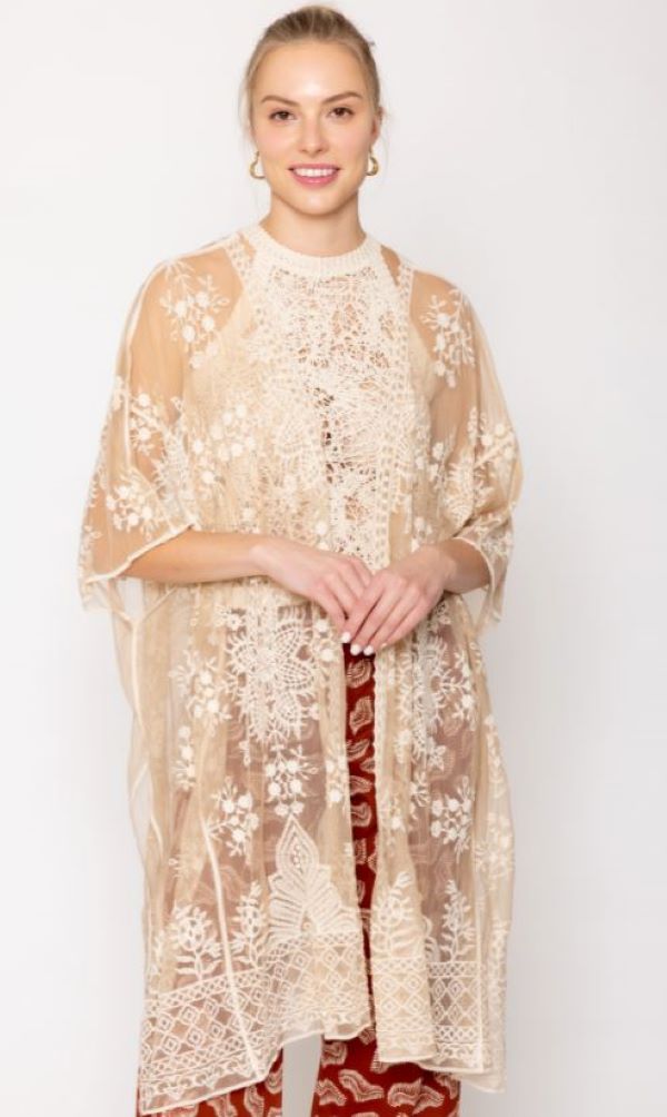 Kimono - Cardigan Floral Lace - Beige - hotRAGS.com