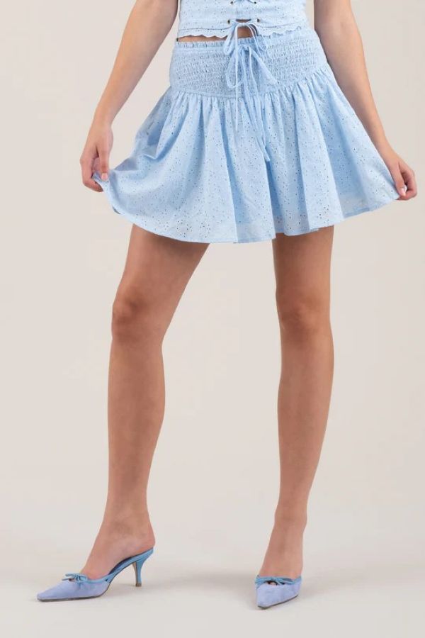 Skirt - Mini Eyelet Smocked - Blue - hotRAGS.com