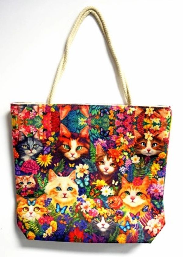 Bag - Tote Cats With Flowers - hotRAGS.com