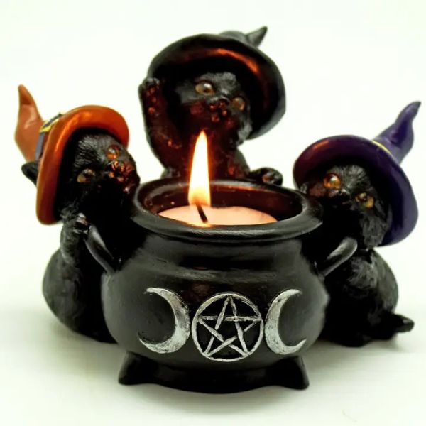 Candle Holder - 3 Witchy Cats - hotRAGS.com