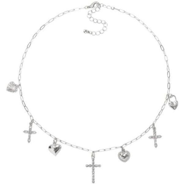 Necklace - Cross Heart Charm - Silver - hotRAGS.com