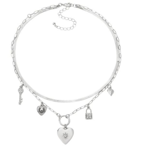 Necklace - Heart Charm Layered - Silver - hotRAGS.com