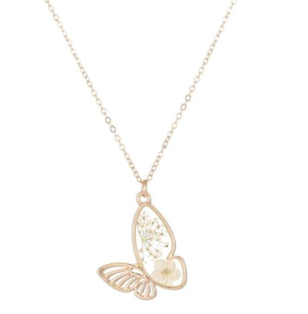 Necklace - Butterfly Dried Flower - Gold - hotRAGS.com