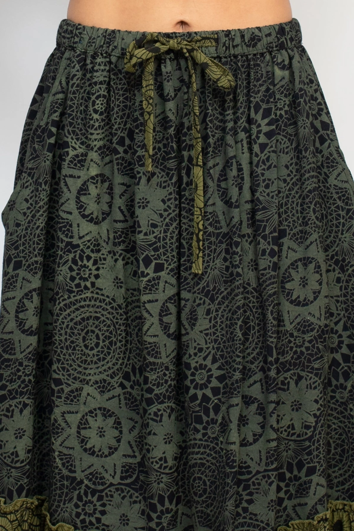 Skirt - Maxi Tiered Lace Print - Sage - hotRAGS.com