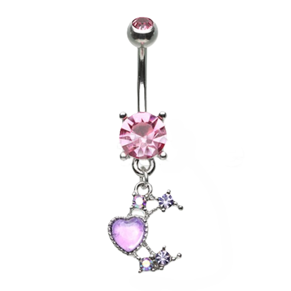 Belly Ring - Moon Heart - Silver - hotRAGS.com