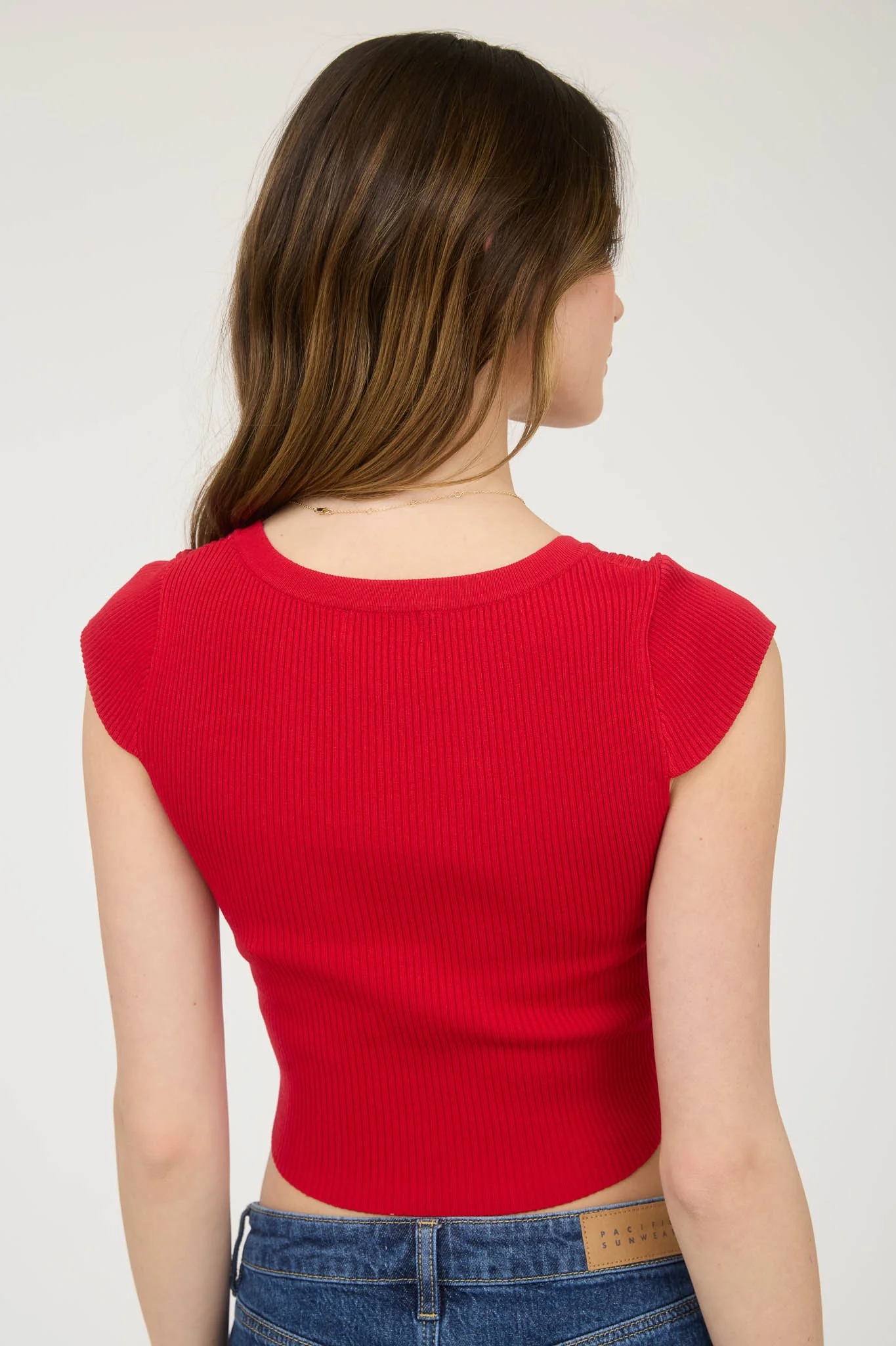 Jr Crop Top - Knit Button Down Bow - Red - hotRAGS.com