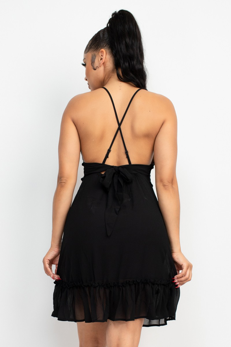 Dress - Lace Trim Crisscross - Black - hotRAGS.com