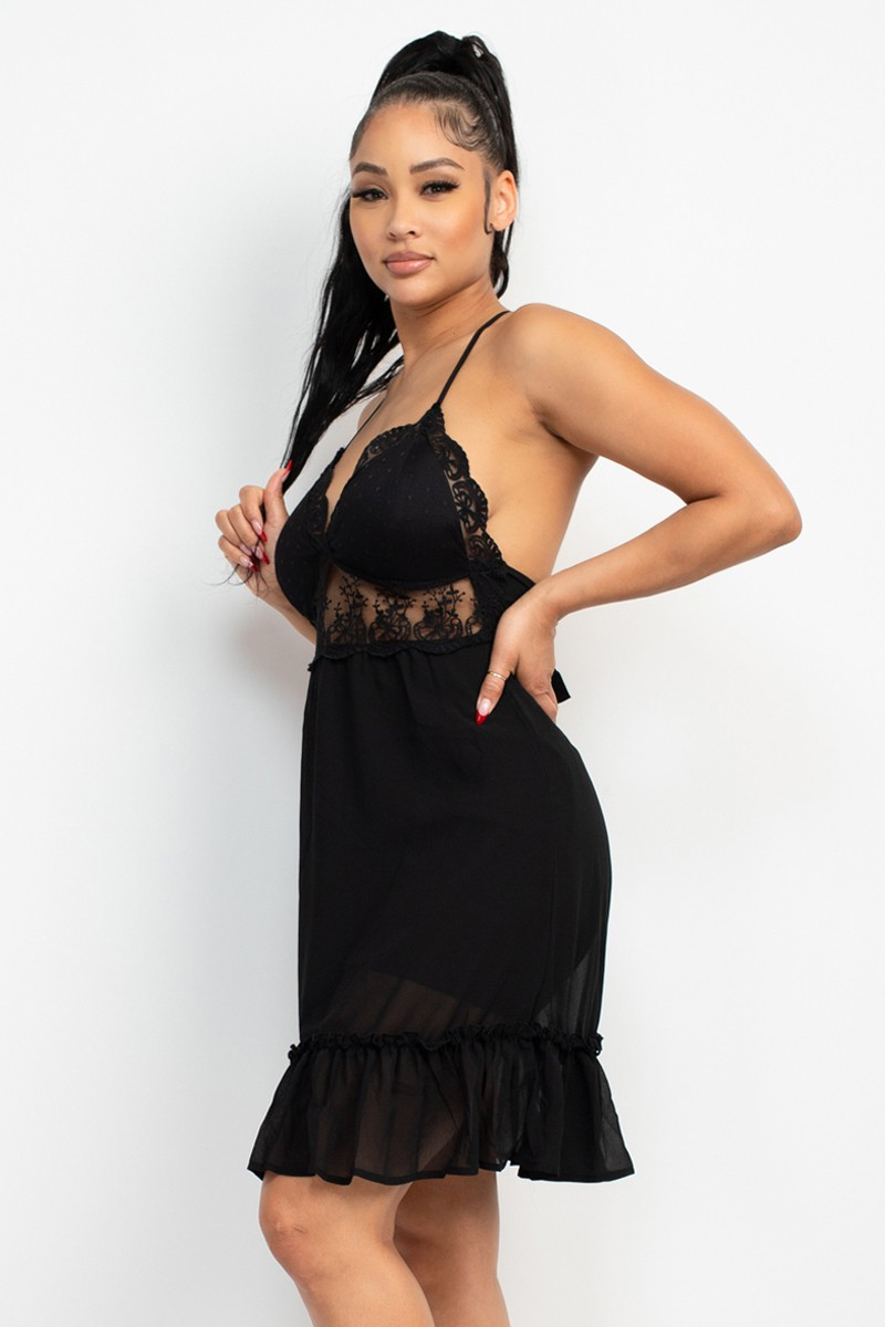Dress - Lace Trim Crisscross - Black - hotRAGS.com