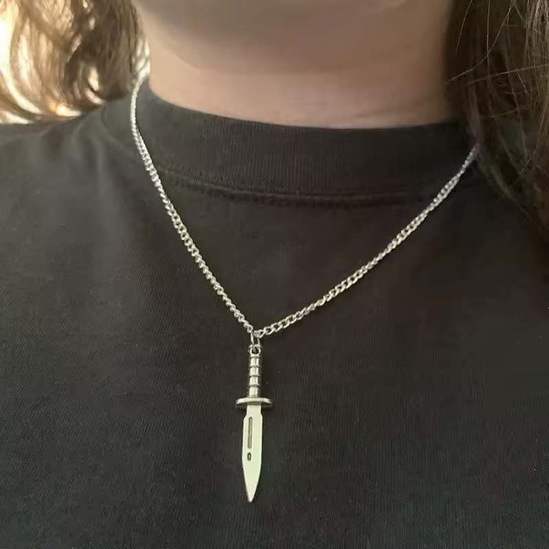 Necklace - Knife Dagger - Silver - hotRAGS.com