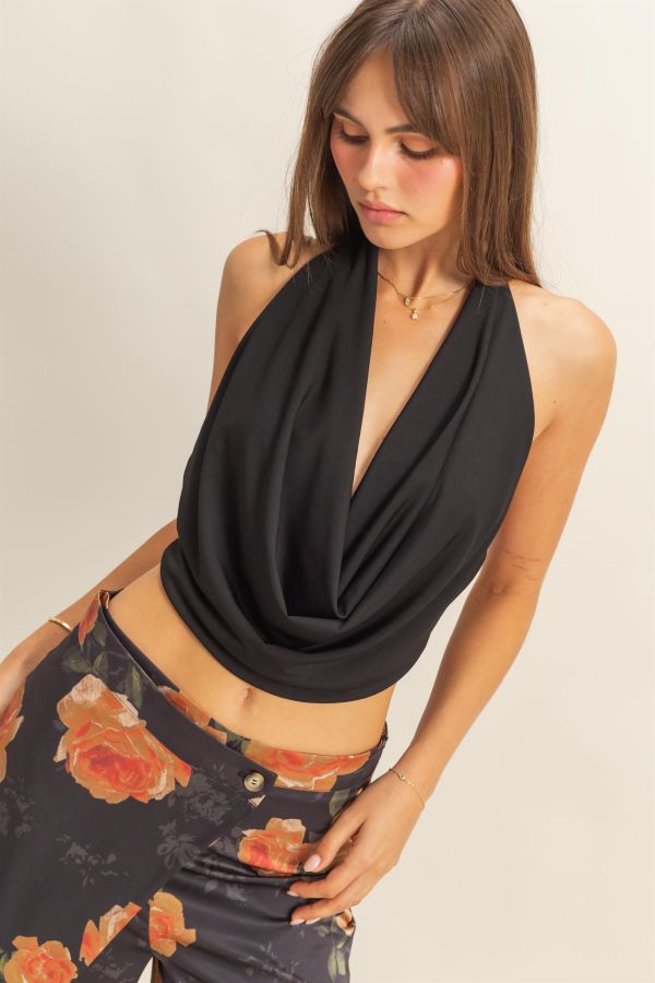 Top - Halter Slouch Neck - Black - hotRAGS.com
