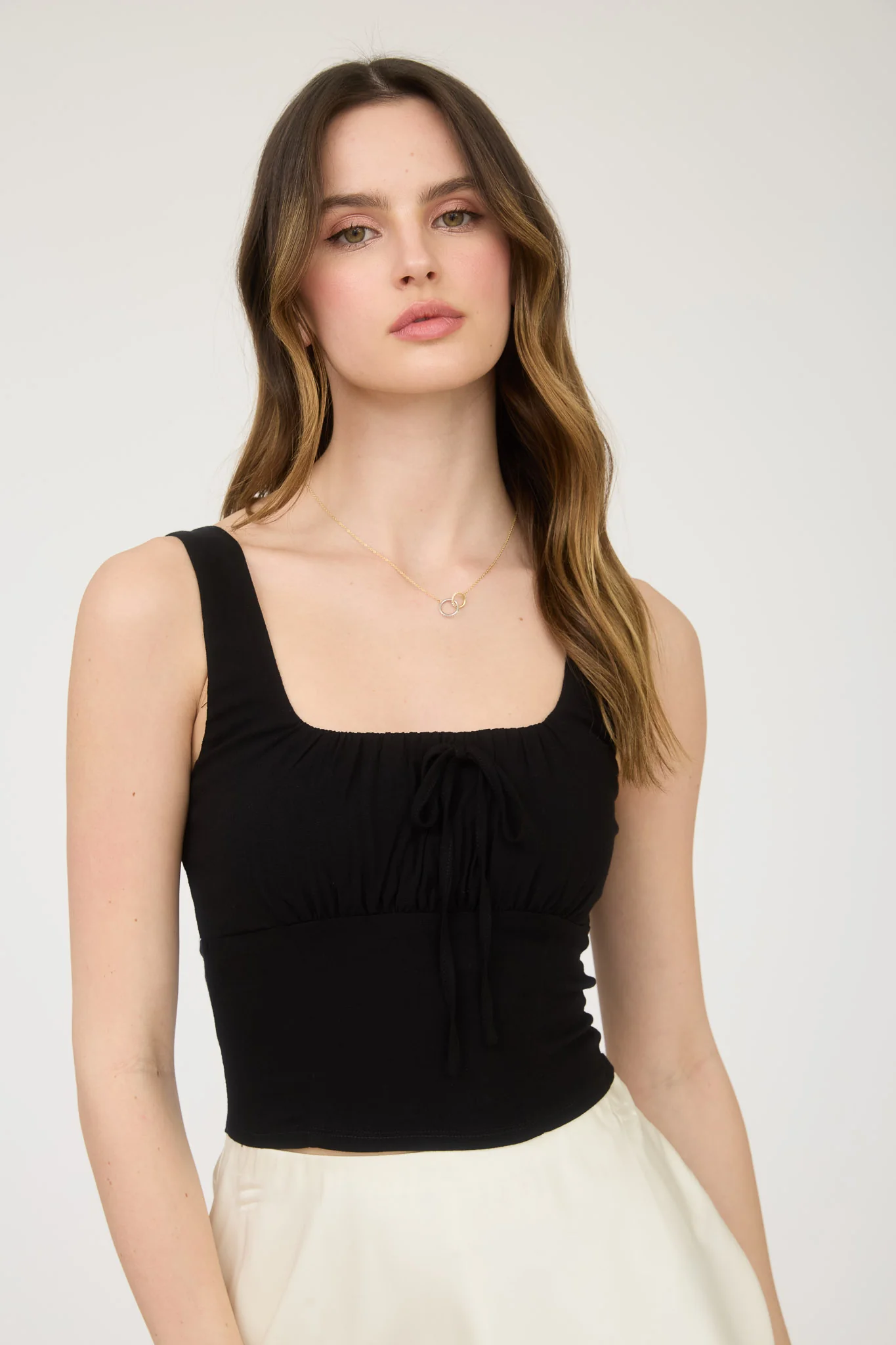 Tank Top - Scoop Neck Ruched - Black - hotRAGS.com