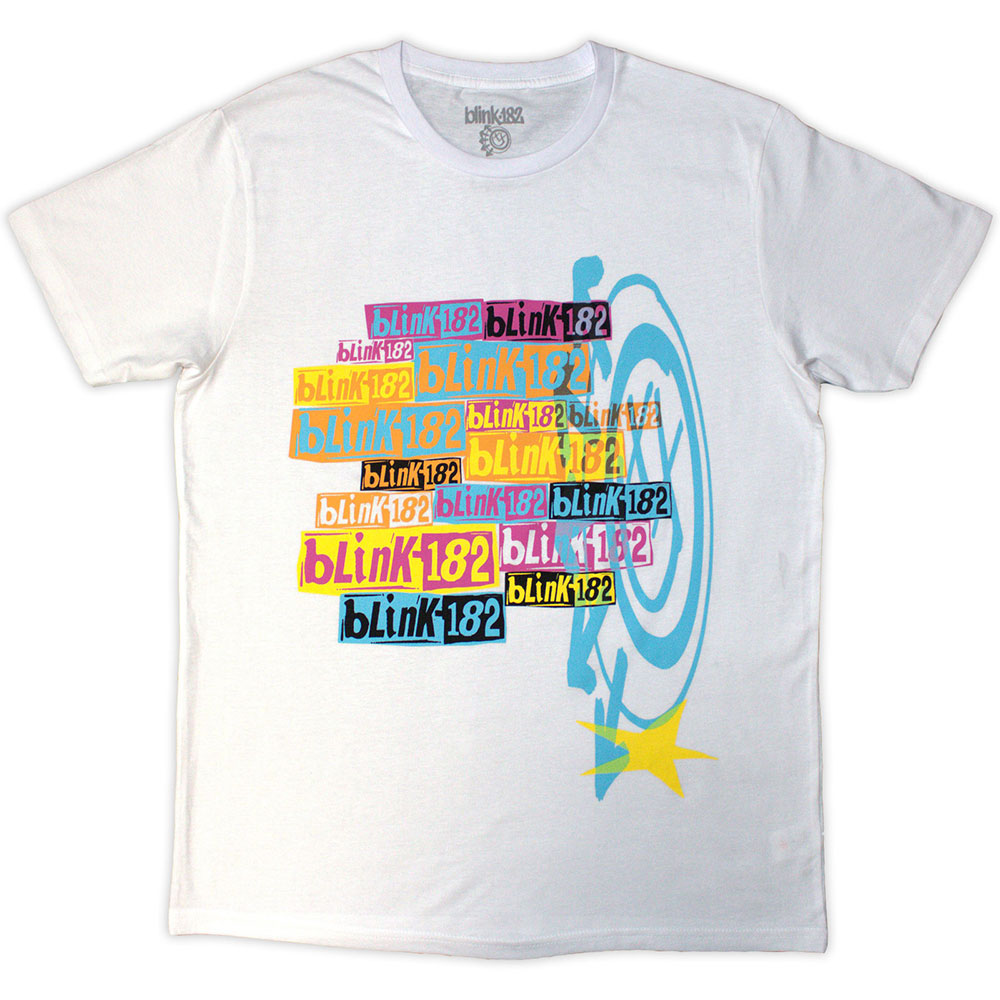 T SHIRT - Blink 182 White Multi Stacked Logo - White - hotRAGS.com
