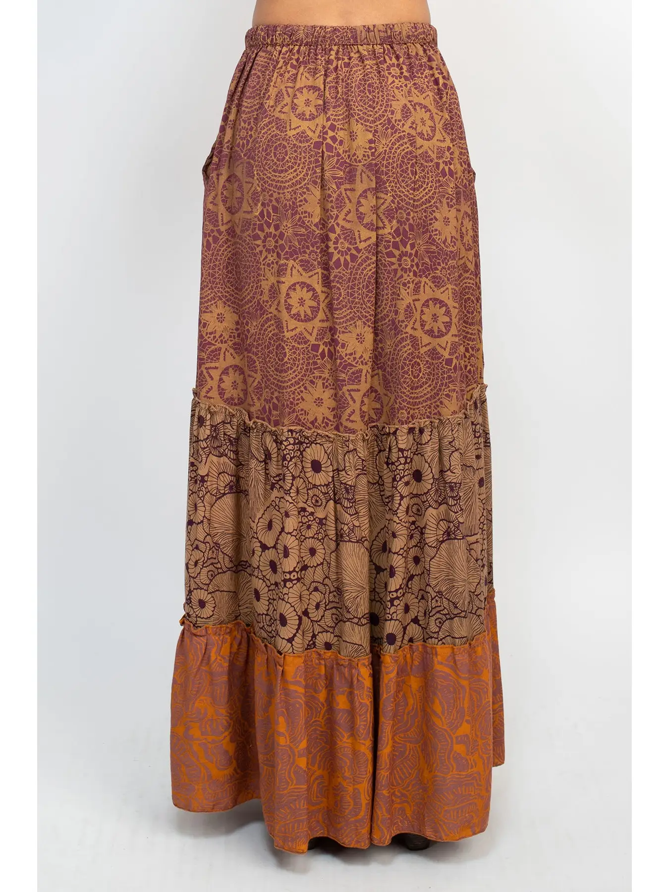 Skirt - Maxi Tiered Lace Print - Clay - hotRAGS.com