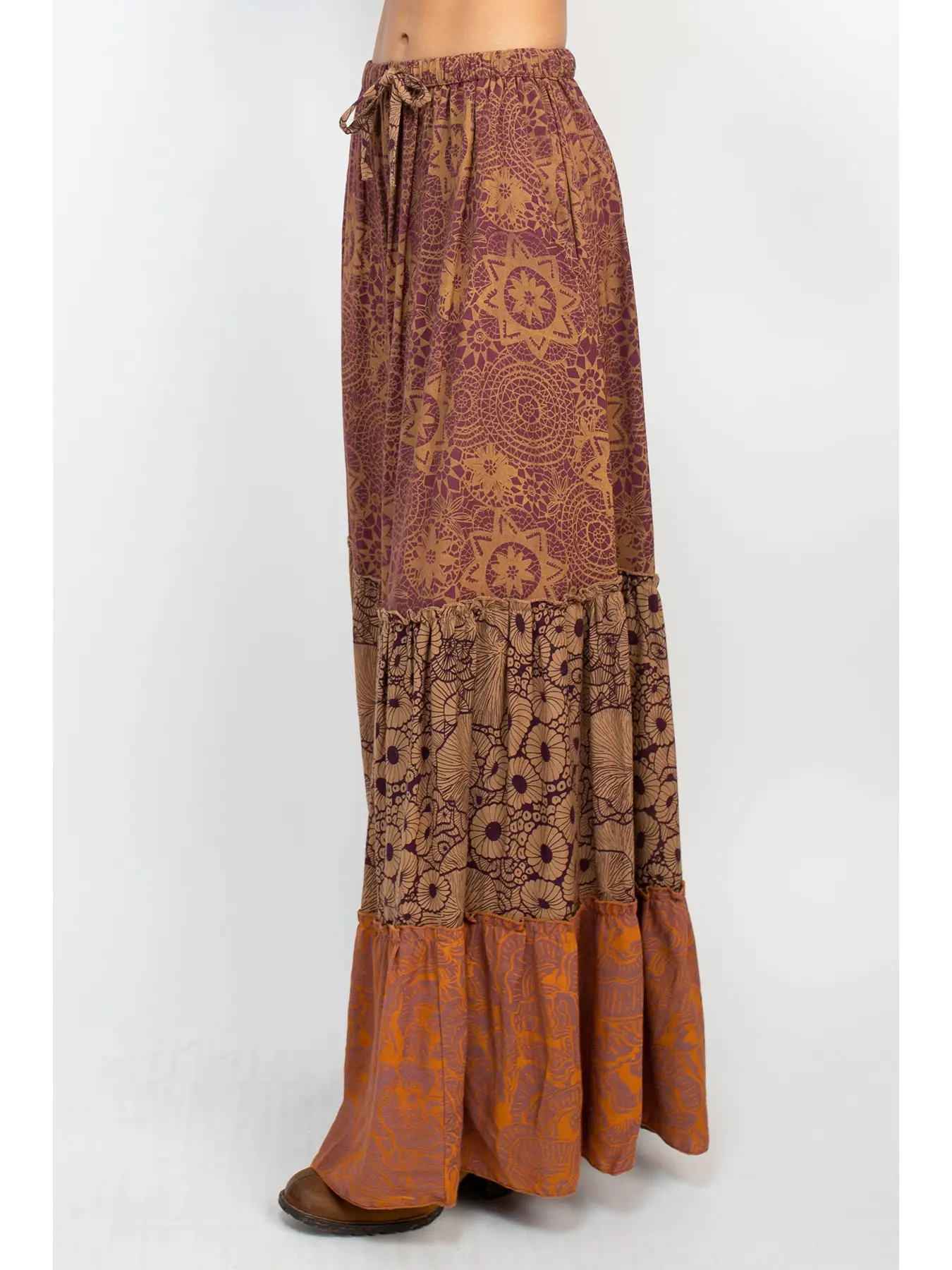 Skirt - Maxi Tiered Lace Print - Clay - hotRAGS.com