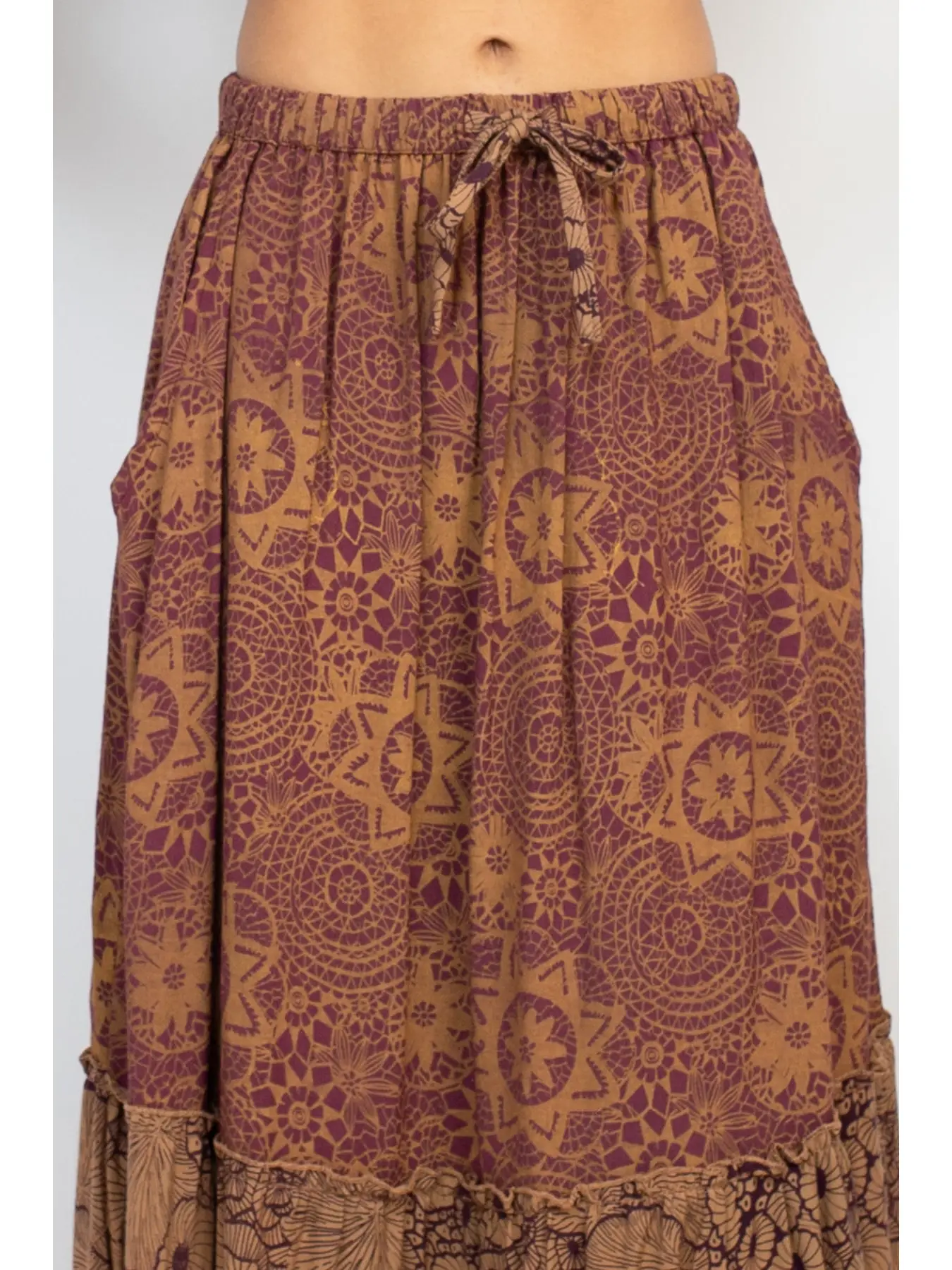 Skirt - Maxi Tiered Lace Print - Clay - hotRAGS.com