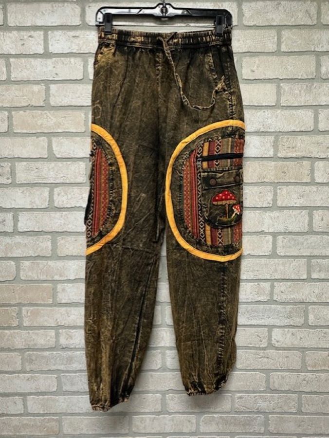 Pant - Cotton Denim Mushrooms Joggers - Brown - hotRAGS.com