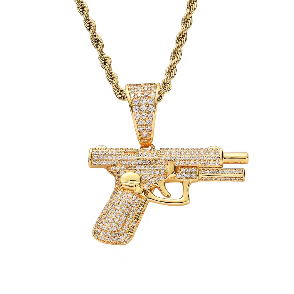 Necklace - Gun Pendant - Gold - hotRAGS.com