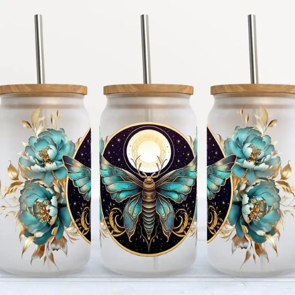 Glass Tumbler Moth Blue 16Oz