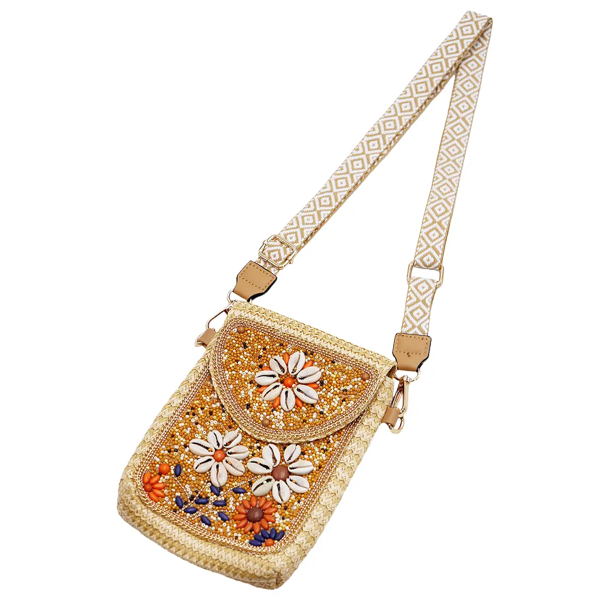 Bag - Cowry Daisy Bohemian Artisan Beaded Crossbody Bag - hotRAGS.com