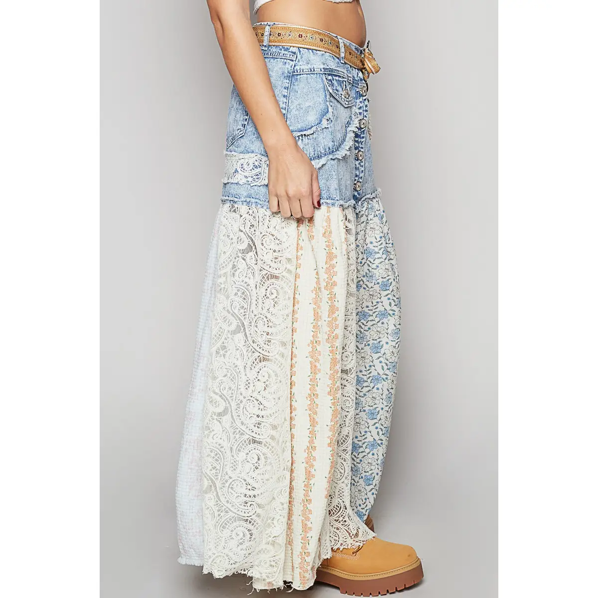 Skirt - Patchwork Woven Floral - Demin - hotRAGS.com