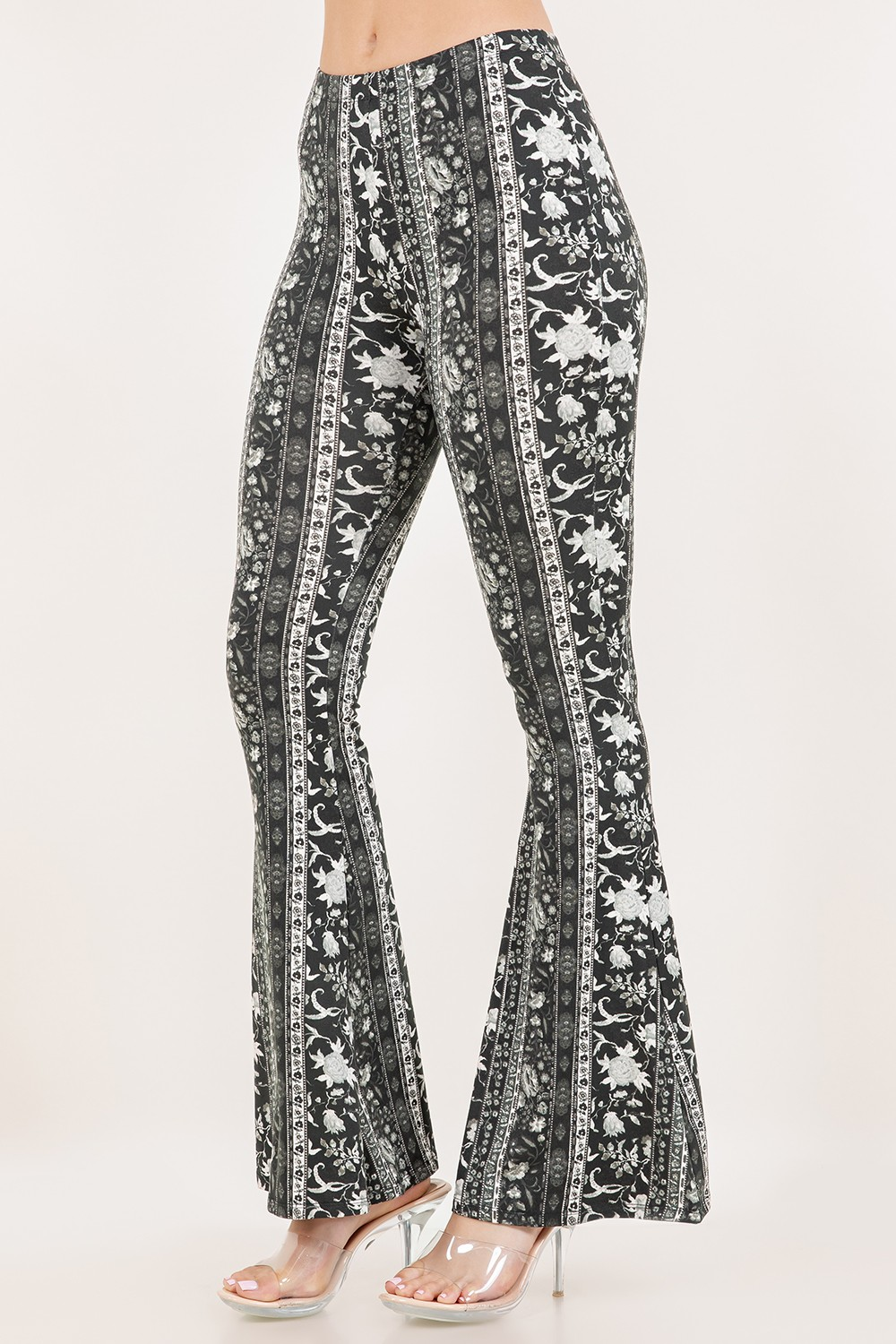 Pants - Palazzo - Black White Flowers - hotRAGS.com