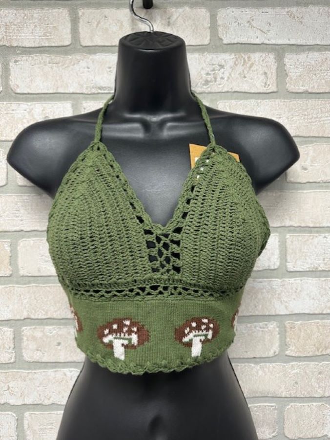 Jr Halter Top - Crochet Mushroom - Green - hotRAGS.com