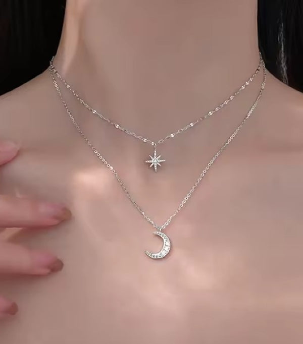 Necklace - Star Moon Double Set Silver - hotRAGS.com