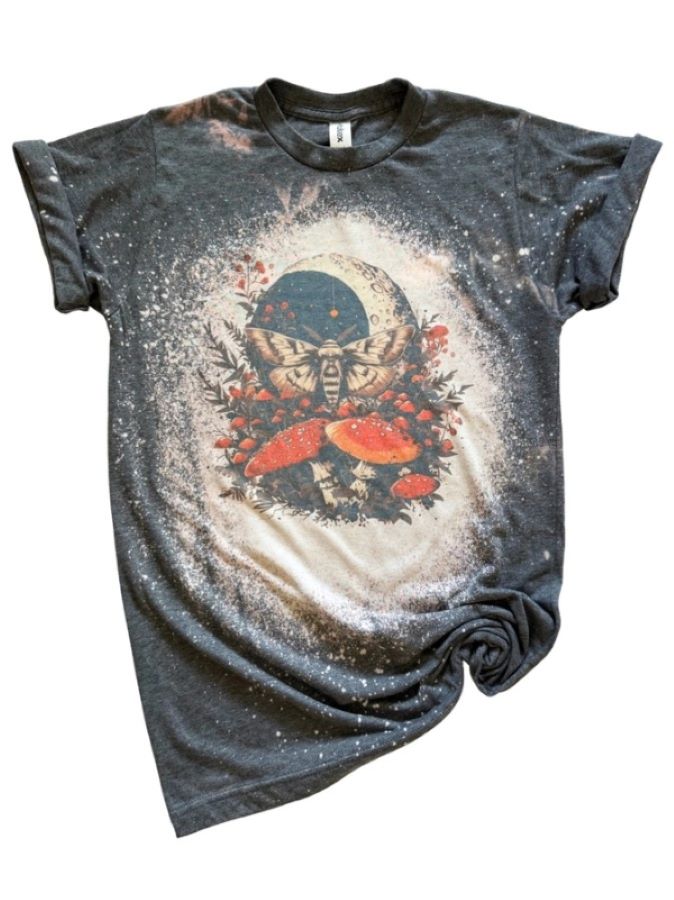 T Shirt - Moon Moth Mushroom Bleach Wash - hotRAGS.com
