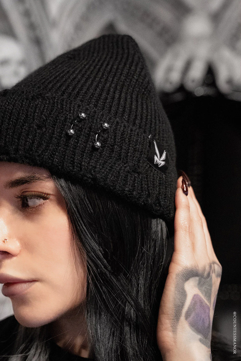 Beanie - Distress Pierced Bat - hotRAGS.com