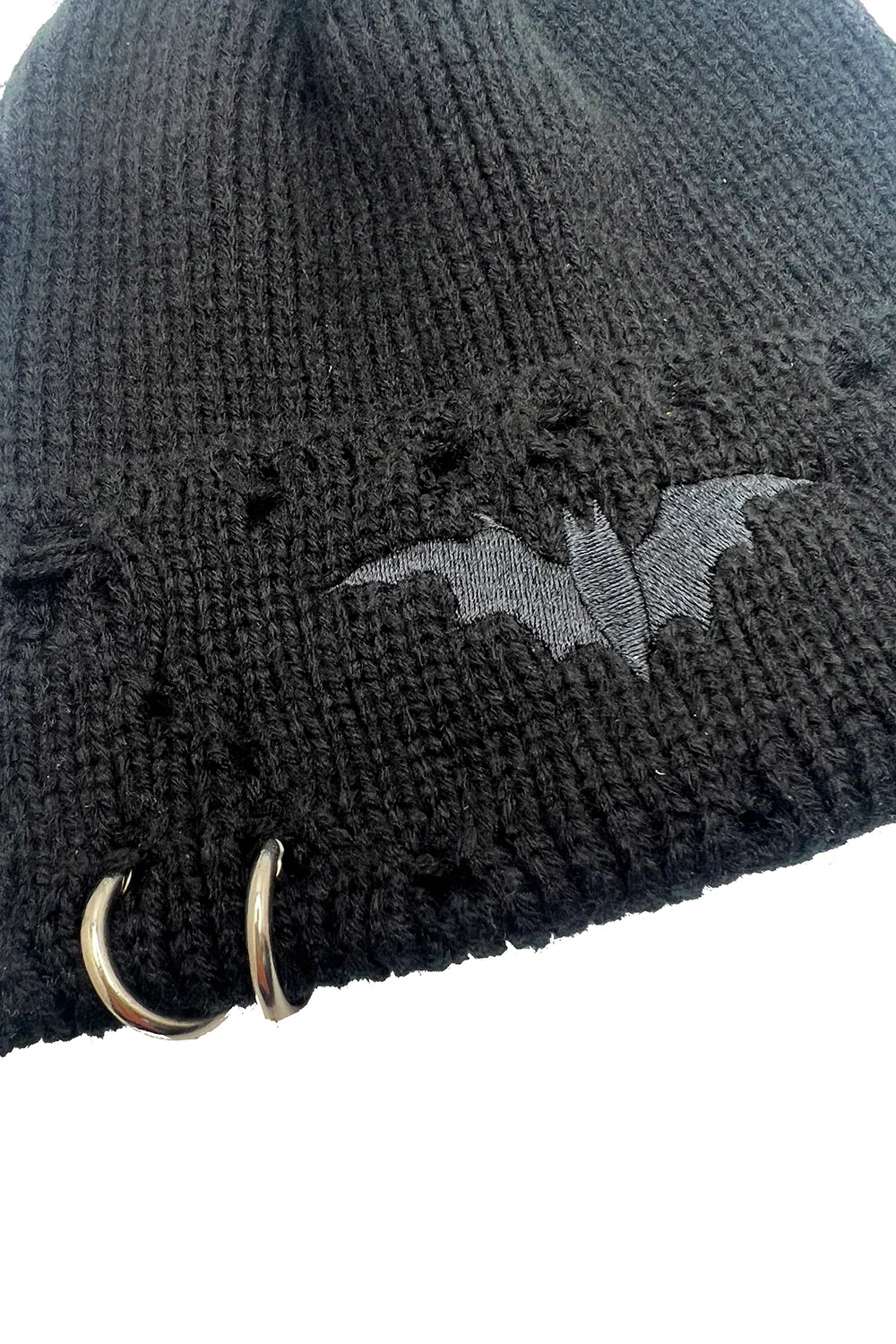 Beanie - Distress Pierced Bat - hotRAGS.com