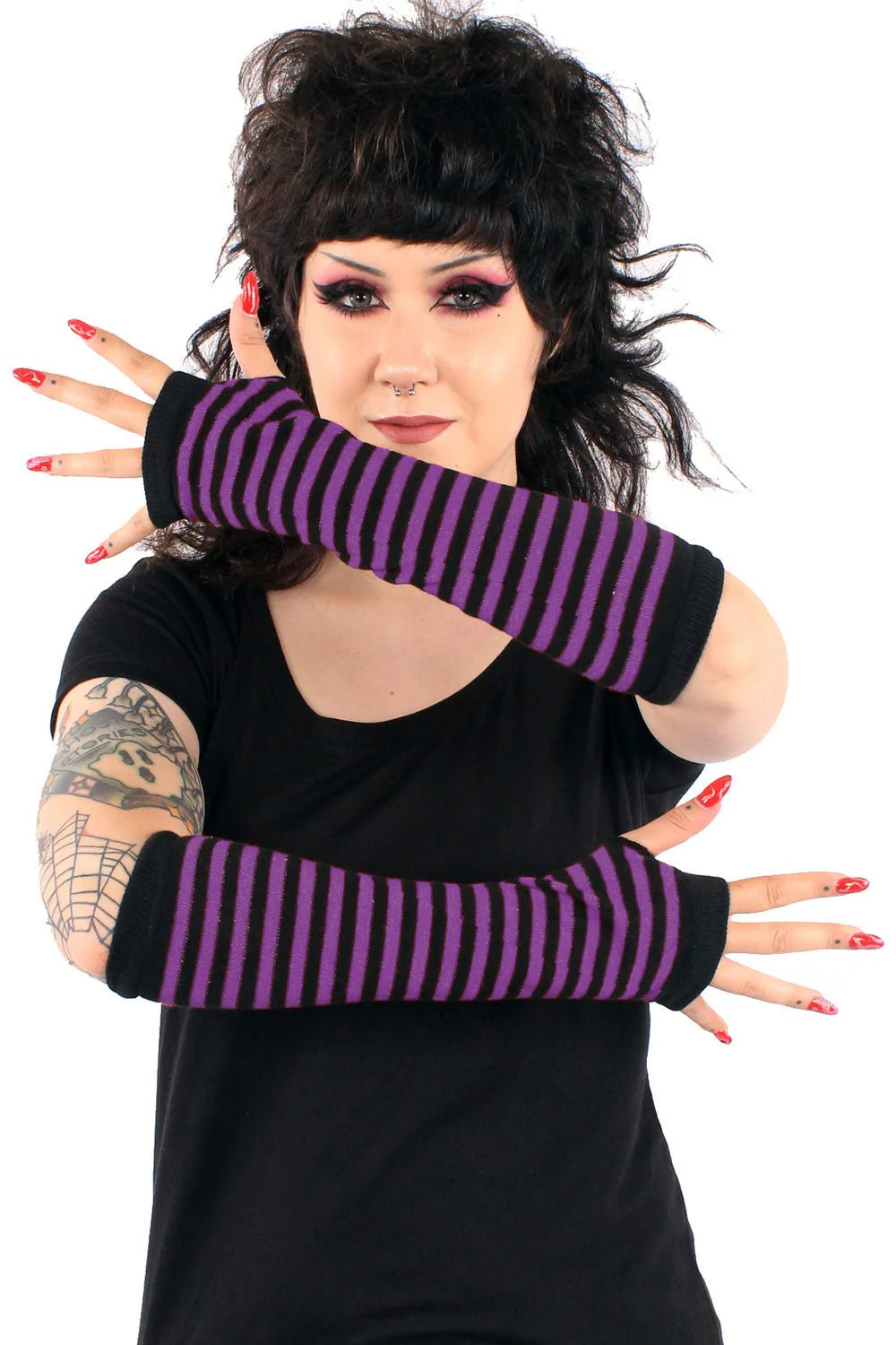 Arm Warmers - Emo Striped - Purple - hotRAGS.com