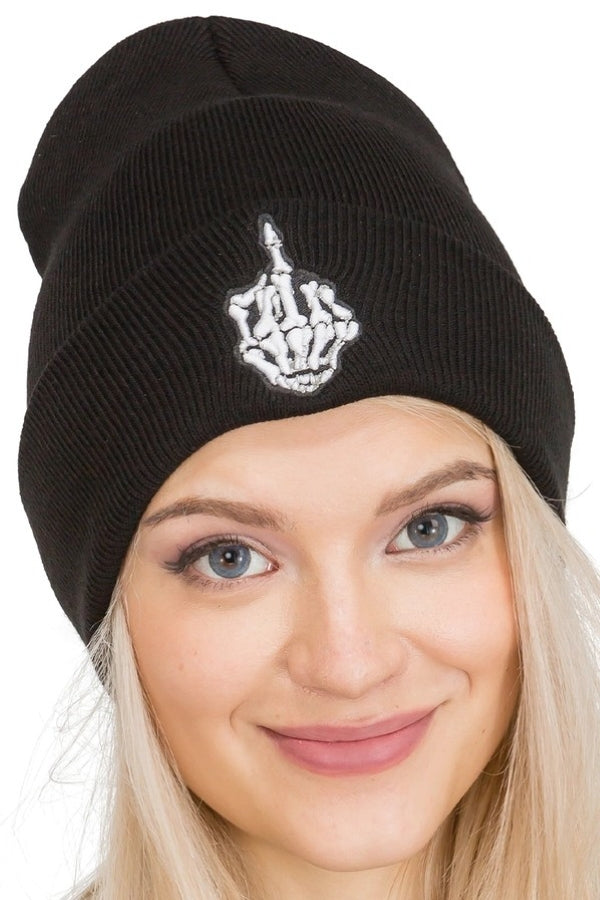 Beanie - Skeleton Middle Finger - hotRAGS.com