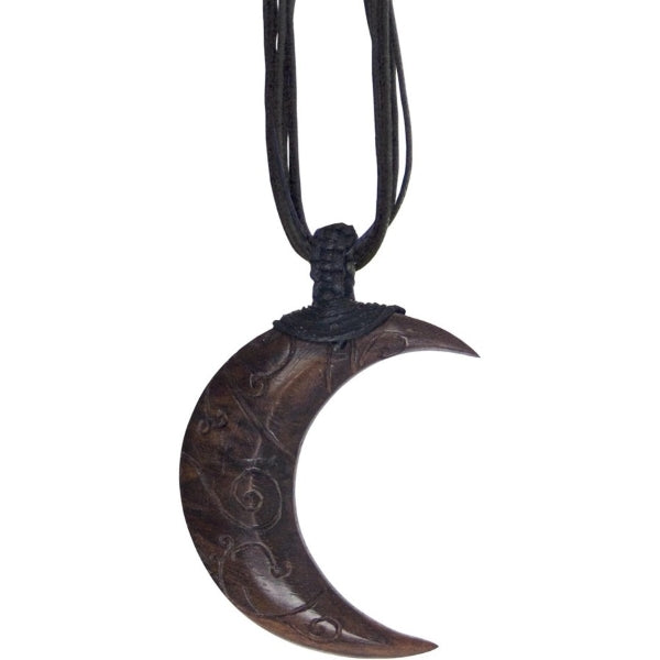 Necklace - Wood Moon Black Cord - hotRAGS.com