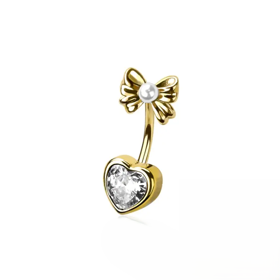 Belly Ring - Heart Ribbon - Gold - hotRAGS.com