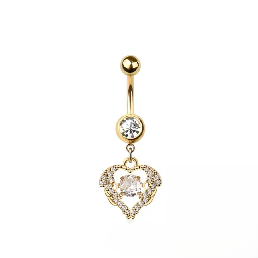 Belly Ring - Heart Multi Cubic Zirconia - Gold - hotRAGS.com