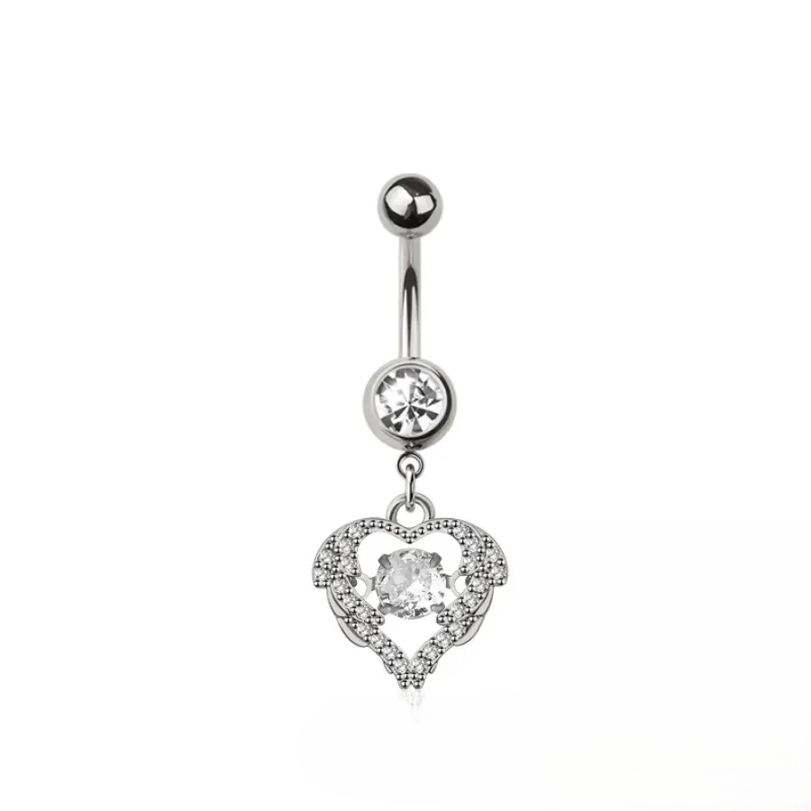 Belly Ring - Heart Multi Cubic Zirconia- Silver - hotRAGS.com