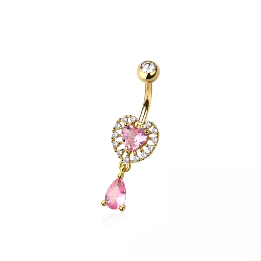 Belly Ring - Heart Multi Pink Cubic Zirconia - Gold - hotRAGS.com