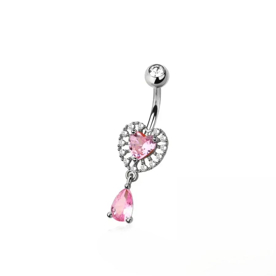 Belly Ring - Heart Multi Pink Cubic Zirconia - Silver - hotRAGS.com