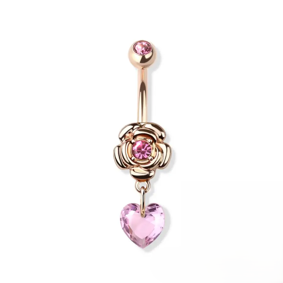 Belly Ring - Rose Heart Stone - Pink - hotRAGS.com