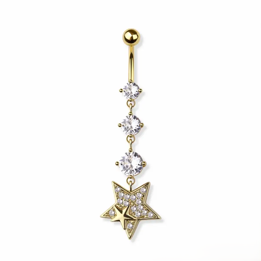Belly Ring - Star Triple Cubic Zirconia - Gold - hotRAGS.com